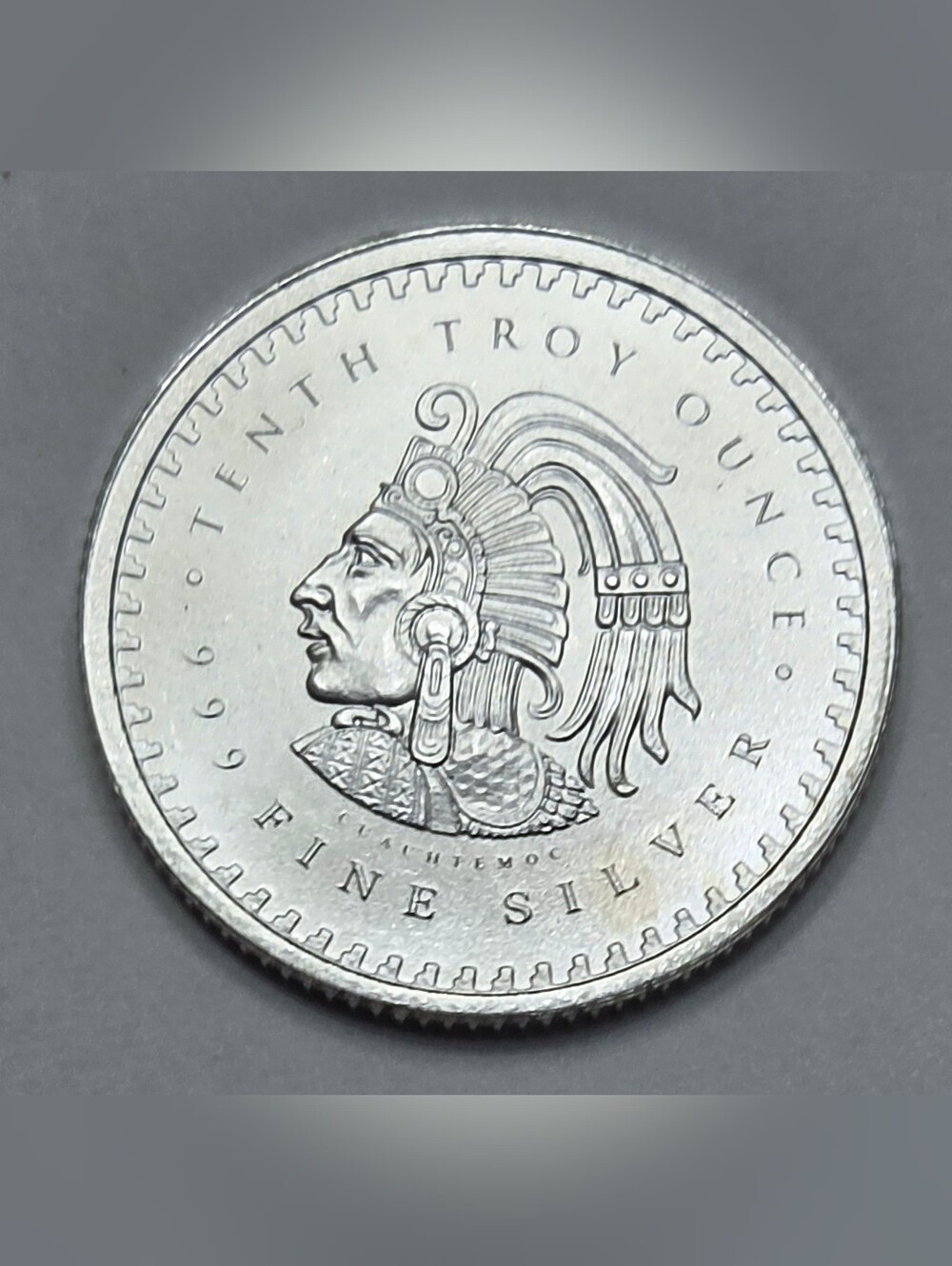 1/10 oz .999 Fine Silver Round Golden State Mint (GSM) Aztec Calendar Cuauhtemoc